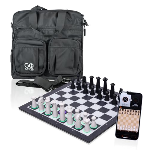 GoChess Air AI Chess Board & Deluxe Carry Bag – Light-Up Electronic Smart Chess Set for Adults & Kids with Coaching, Online Play & Travel-Ready Organizer