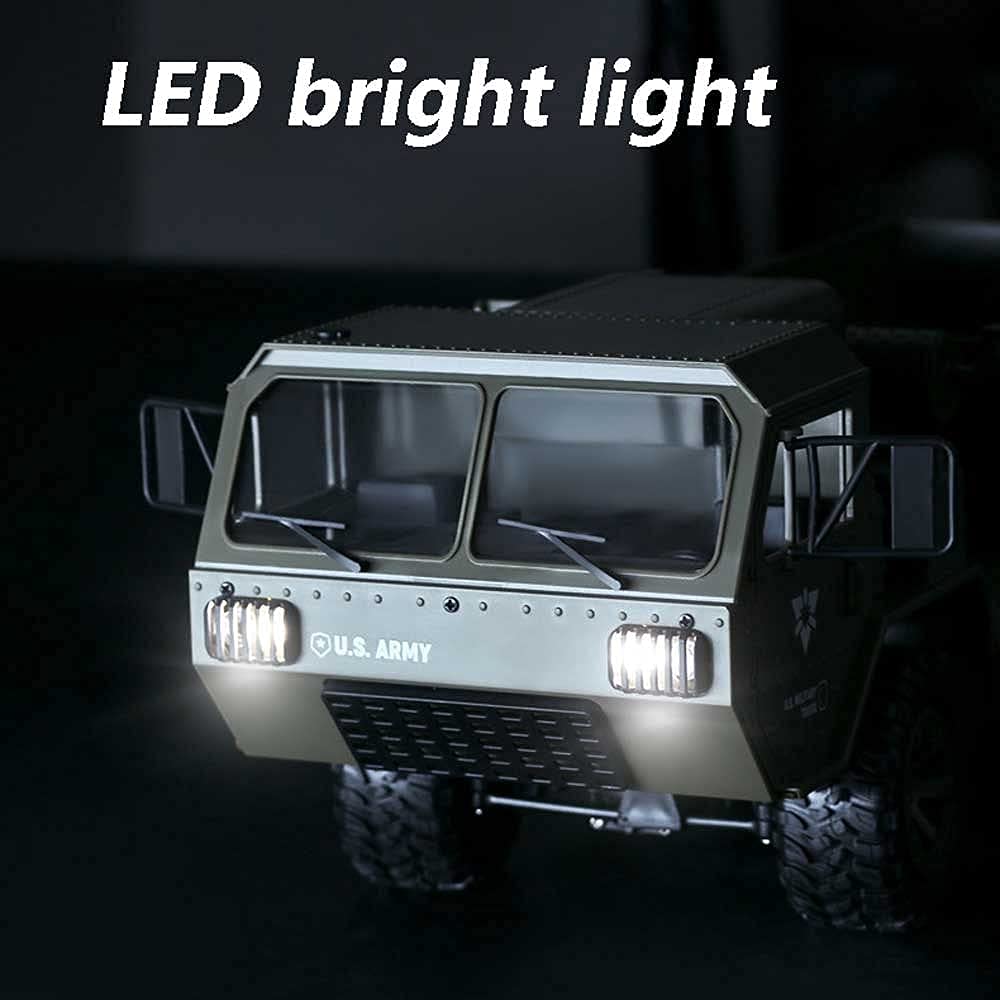 Simulation Military Truck, 6WD Off-Road Climbing Charging RC Vehicle, Electric Remote Control Car with Replacement Tires and Bright LED Lights, Toy Whose Doors Can Be Opened