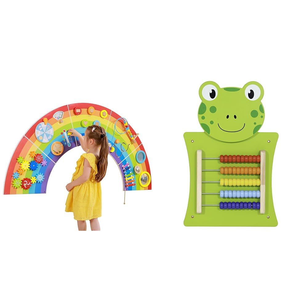 SPARK & WOW Rainbow Activity Wall Panels - Ages 18m+ - Sensory Wall Toy - 10 Activities & Frog Activity Wall Panel - Toddler Activity Center - Wall-Mounted Toy for Kids Aged 18M+