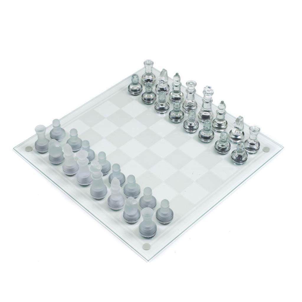 Crystal Glass Chess Portable Travel Chess Frosted Clear Chess Pieces Luxury Classic Interactive Game Educational Toy Gift Chess Set (Size : Small) (Small)