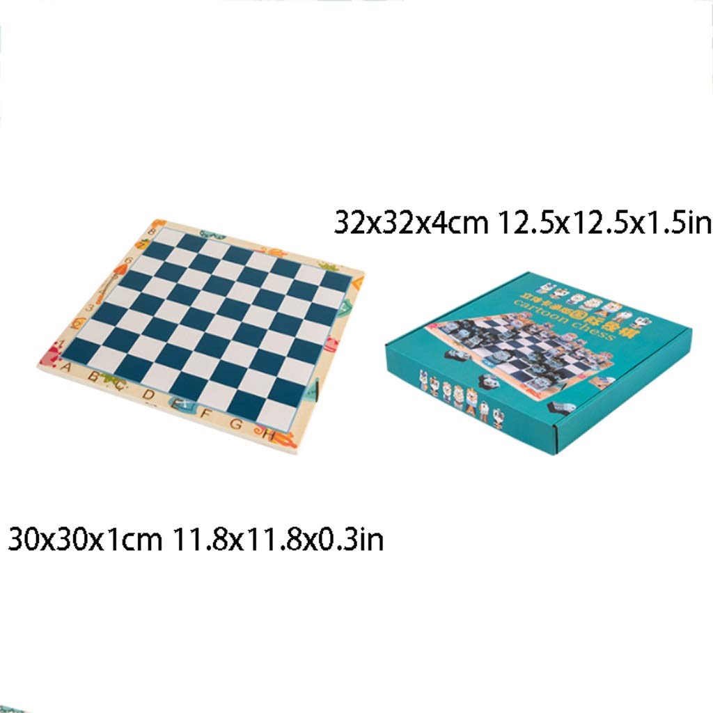 Chess Set Chessboard Beginner Children Solid Wood Chessboard Double Queen Cartoon Three-Dimensional Toy 11.8x0.3in Portable Chess