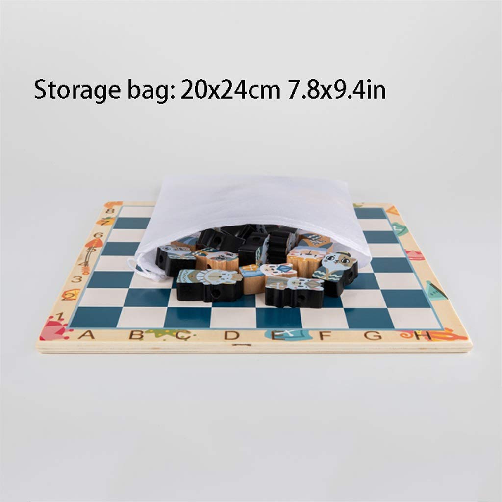 Chess Set Chessboard Beginner Children Solid Wood Chessboard Double Queen Cartoon Three-Dimensional Toy 11.8x0.3in Portable Chess