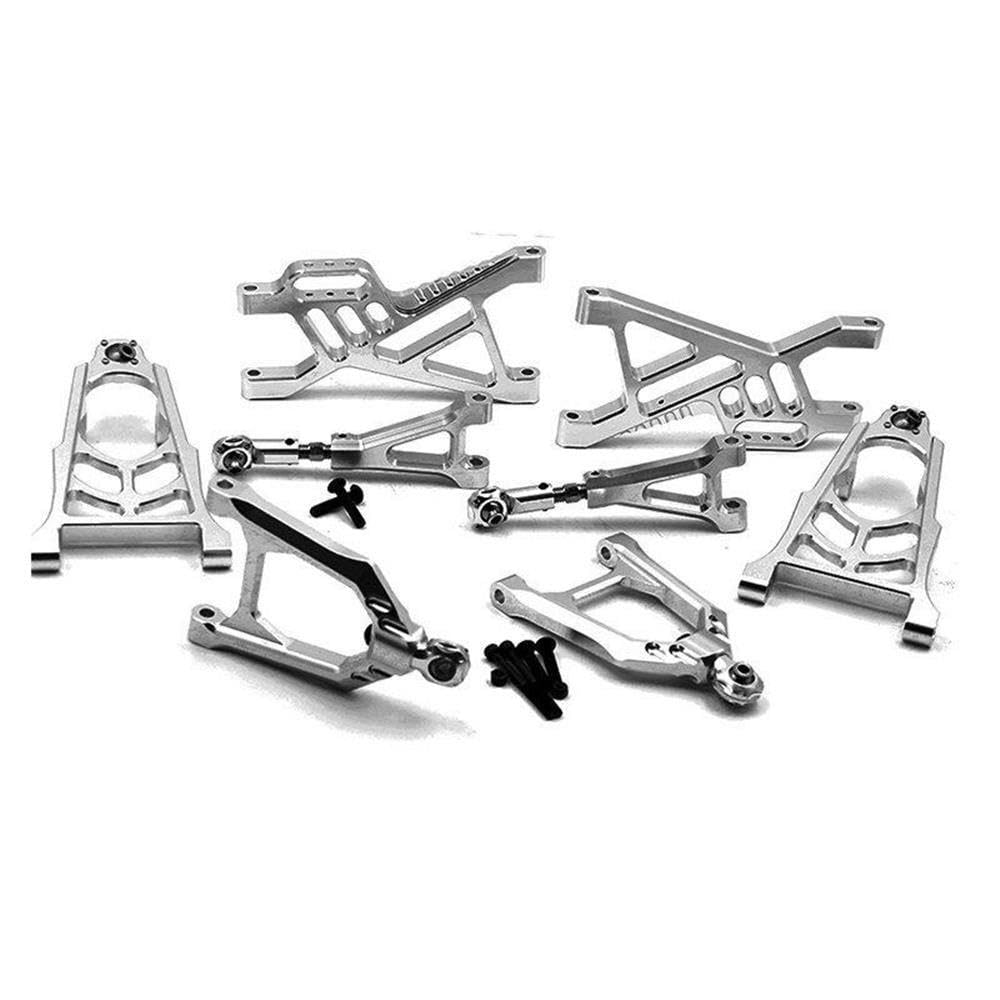 Alloy CNC Suspension Arm Kit of Wheel Front + Rear Fit for 1/5 HPI ROFUN BAHA ROVAN KM Baja 5B 5T 5SC Rc Car Toys Games Parts(Silver)
