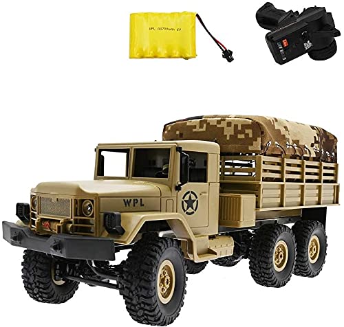 RC 6WD Military Climbing Truck,Electric Powered Vehicle with Removable Fabric Carport,2.4GHz Transformer Remote Control Car Toys, Xmas Gifts for Kid Adults (Color : Beige)