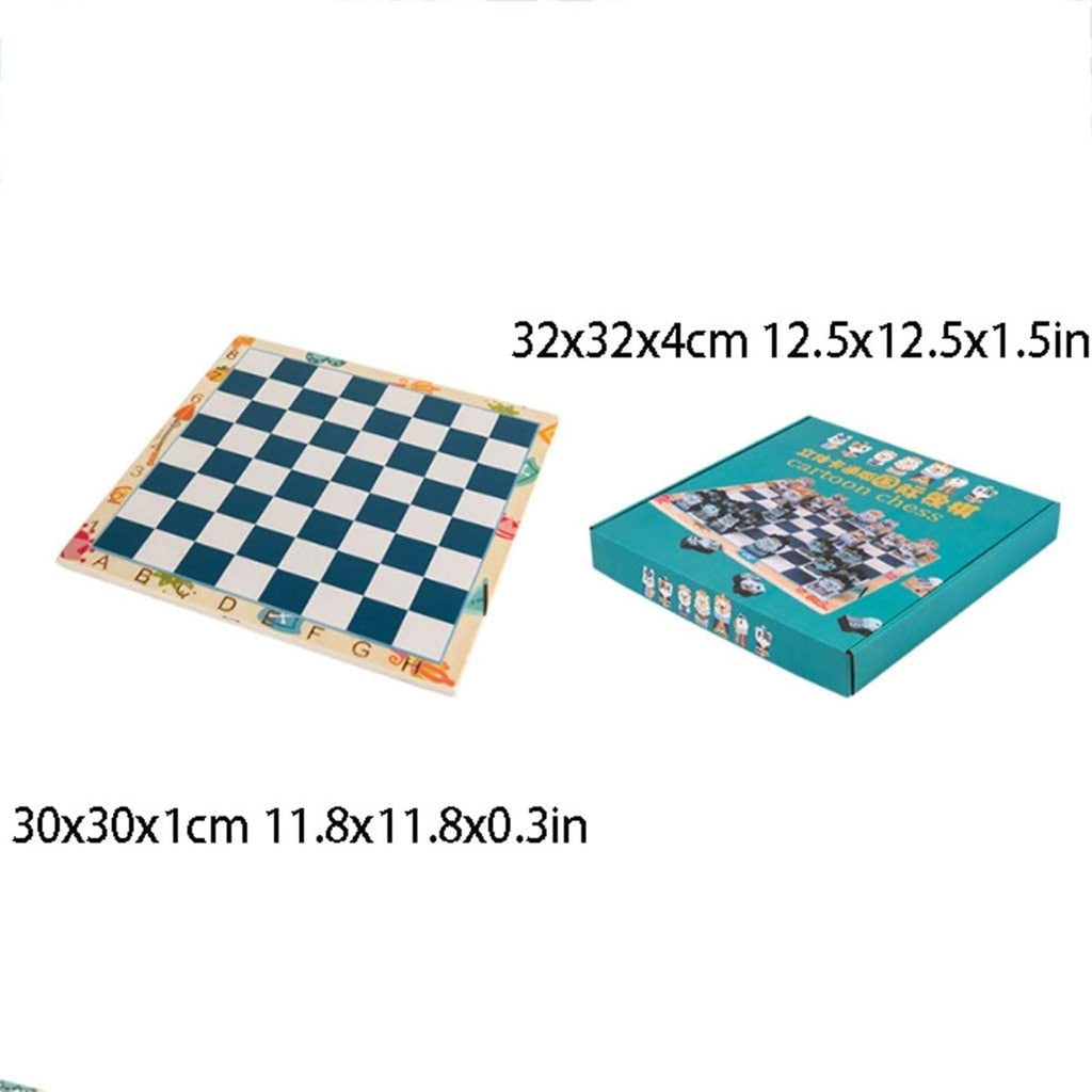 Chess Set Chessboard Beginner Children Solid Wood Chessboard Double Queen Cartoon Three-Dimensional Toy 11.8x0.3in Chess Set