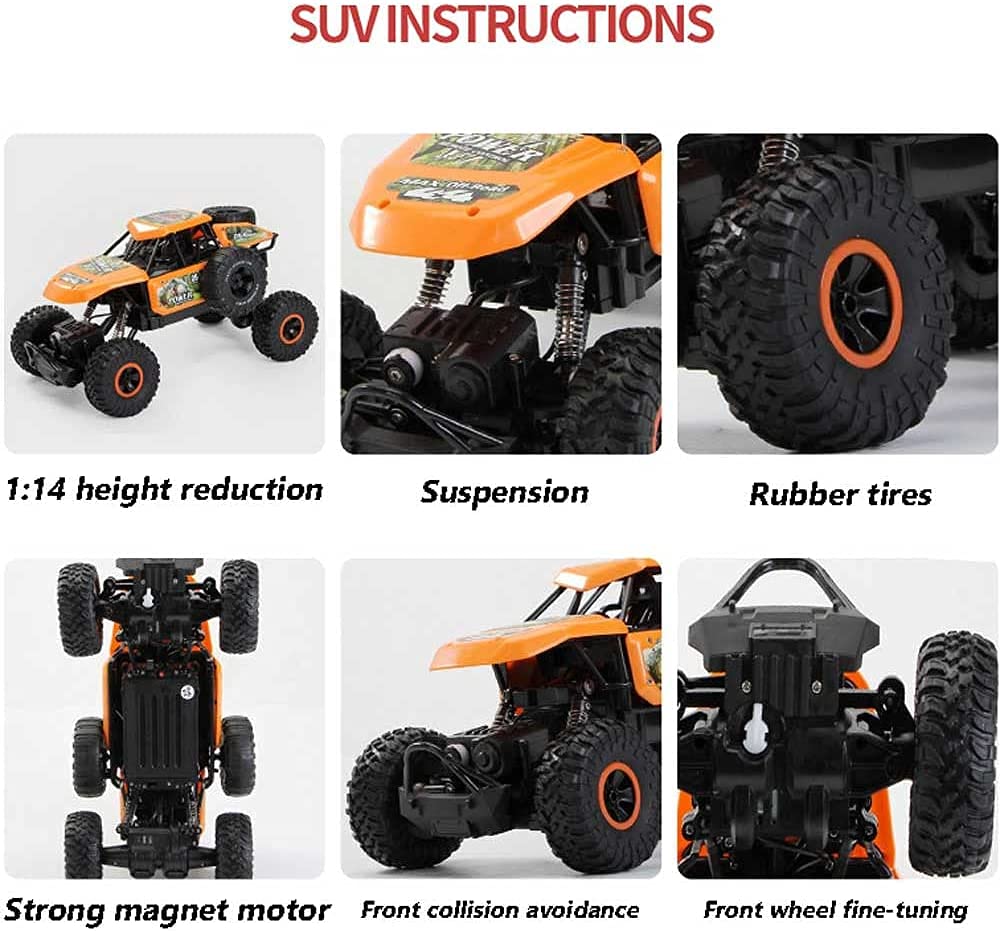 Orange Climbing Car,2.4GHz All Terrains Electric Toy RC Crawler Trucks,4WD Strong Power Remote Control Vehicle,Xmas Birthday for Kids Boy Girl Gift