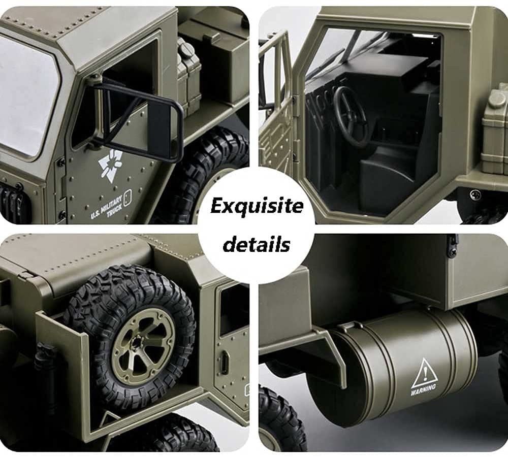 Simulation Military Truck, 6WD Off-Road Climbing Charging RC Vehicle, Electric Remote Control Car with Replacement Tires and Bright LED Lights, Toy Whose Doors Can Be Opened