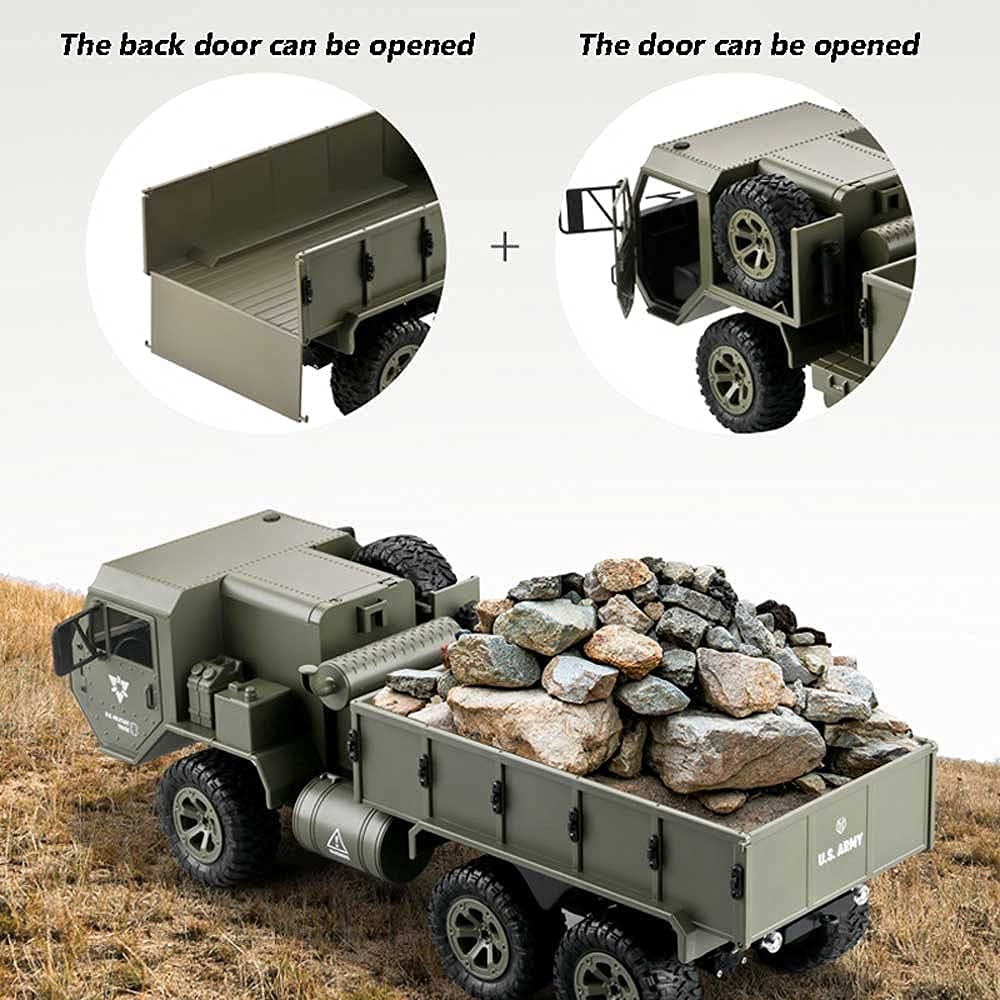 Simulation Military Truck, 6WD Off-Road Climbing Charging RC Vehicle, Electric Remote Control Car with Replacement Tires and Bright LED Lights, Toy Whose Doors Can Be Opened