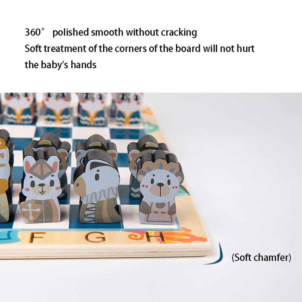 Chess Set Chessboard Beginner Children Solid Wood Chessboard Double Queen Cartoon Three-Dimensional Toy 11.8x0.3in Portable Chess