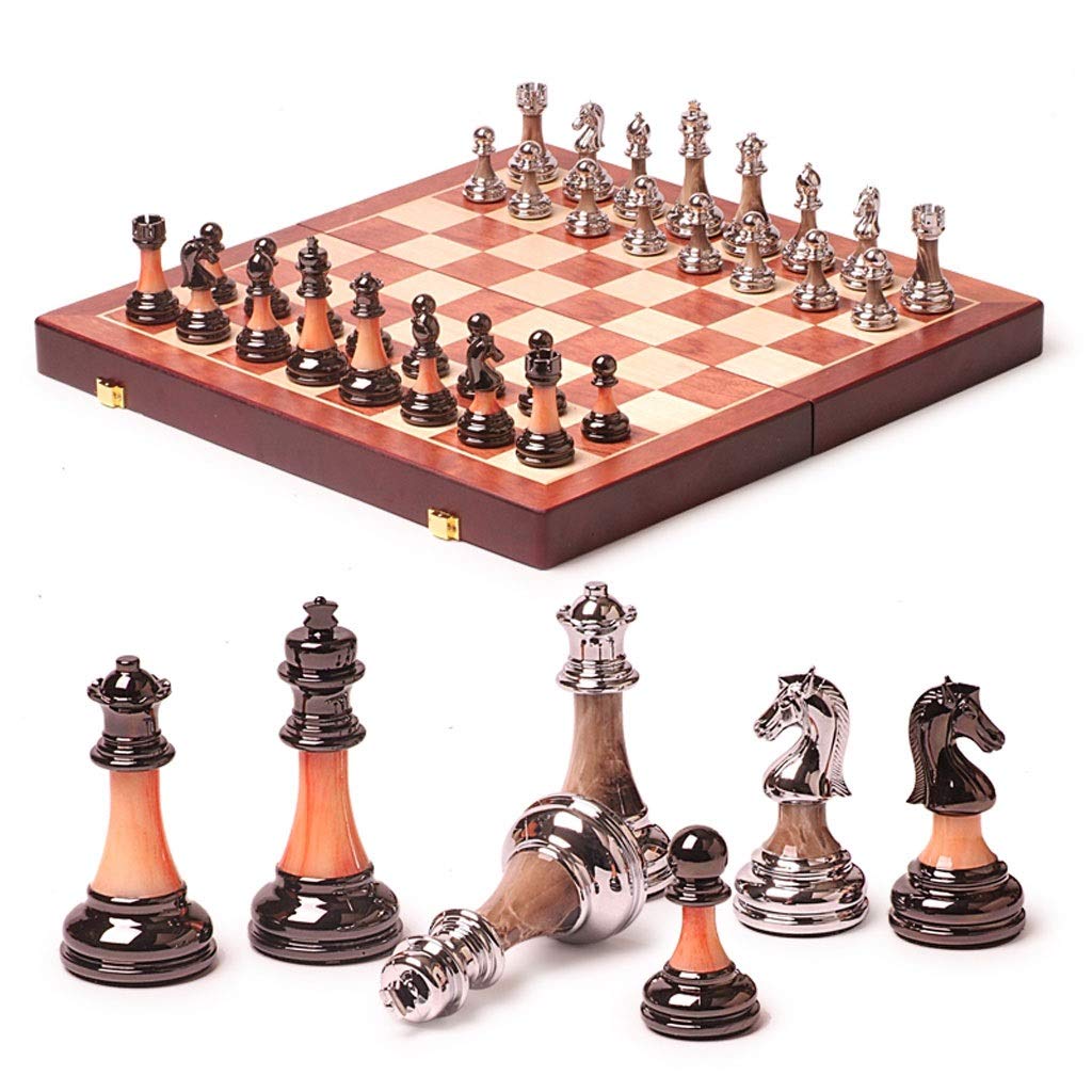 Chess Set Wooden International Pieces Set Board Game Chessmen Collection Portable Board Travel Entertainment Toys Gift (Size : 45cm)