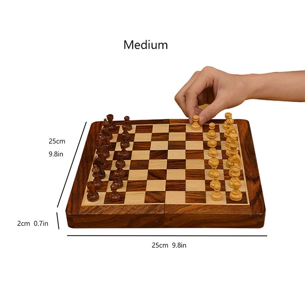 Chess Board Portable Wooden Travel Chess Portable Chess Set Foldable Storage Inner Slot Chess Board Educational Toy Chess Sets