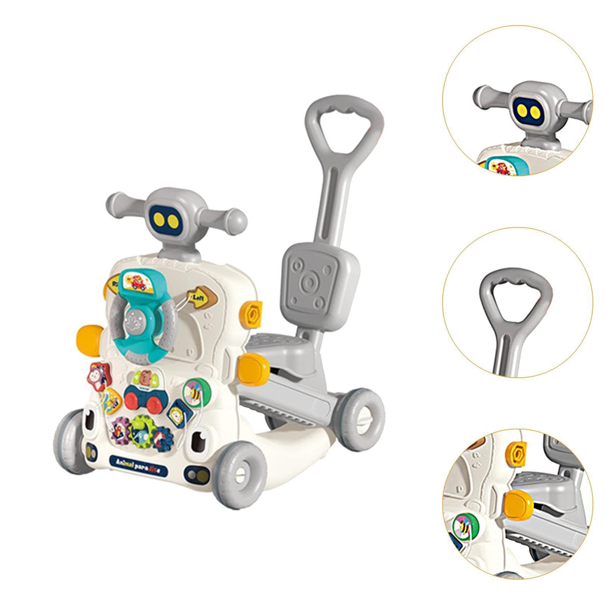 kowaku Walkers Push Toy Learning to Stand Learning Push Toy Interactive Sound Infant, 6 in1 Grey