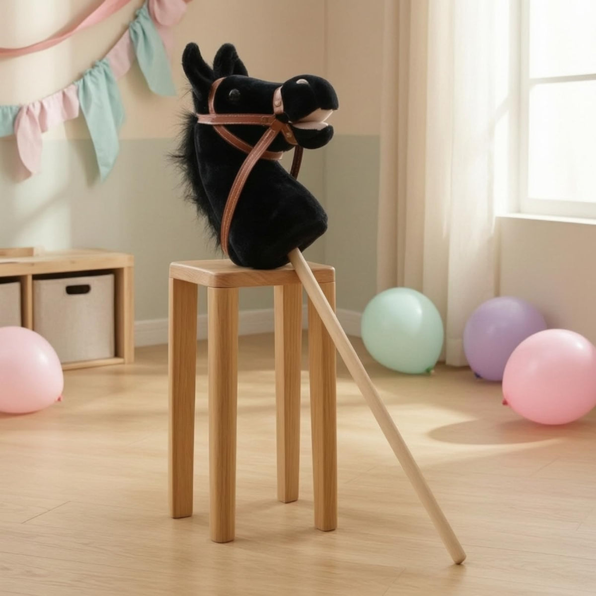 Soft Hobby Horse with Wooden Easy-Grip Horse with Reins Gentle Rideriding Toy for Children, Kids, Parties, Non Detachable