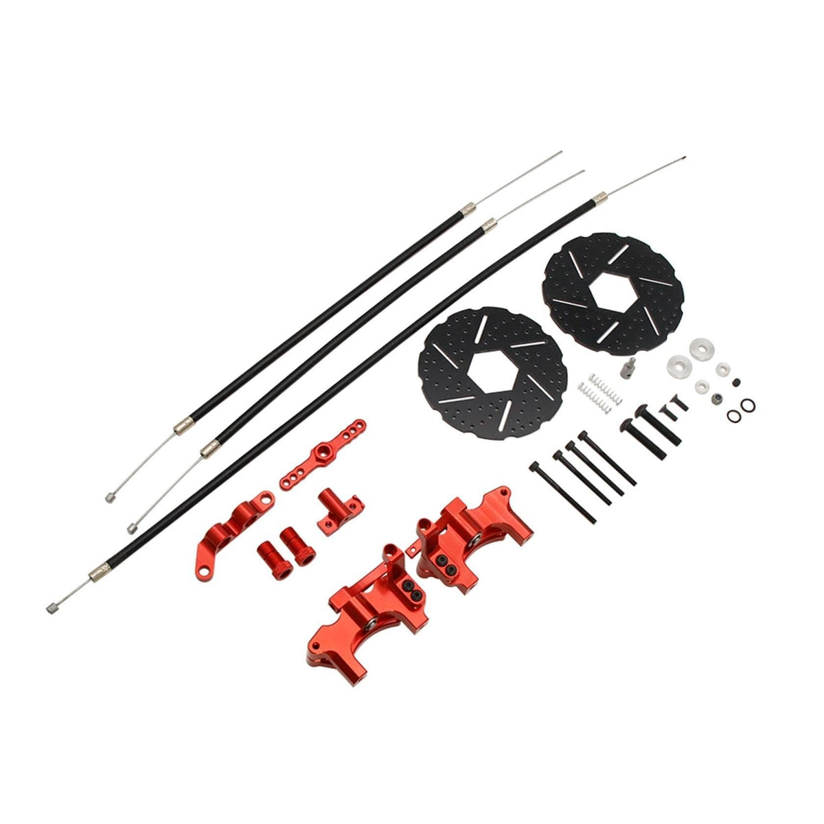 Alloy CNC Front or Rear Wheel Cable Brake System Kit Fit for 1/5 HPI ROFUN BAHA ROVAN KM Baja 5B 5T 5SC Rc Car Toys Games Parts(Front Rear Red)