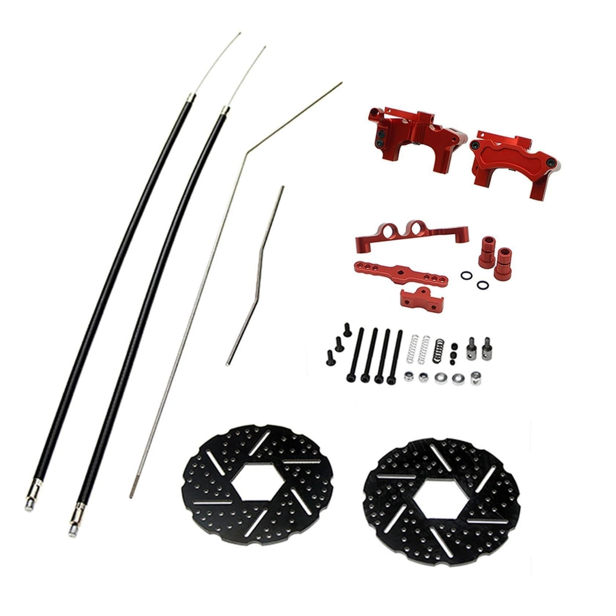 Alloy CNC Front or Rear Wheel Cable Brake System Kit Fit for 1/5 HPI ROFUN BAHA ROVAN KM Baja 5B 5T 5SC Rc Car Toys Games Parts(Front Rear Red)
