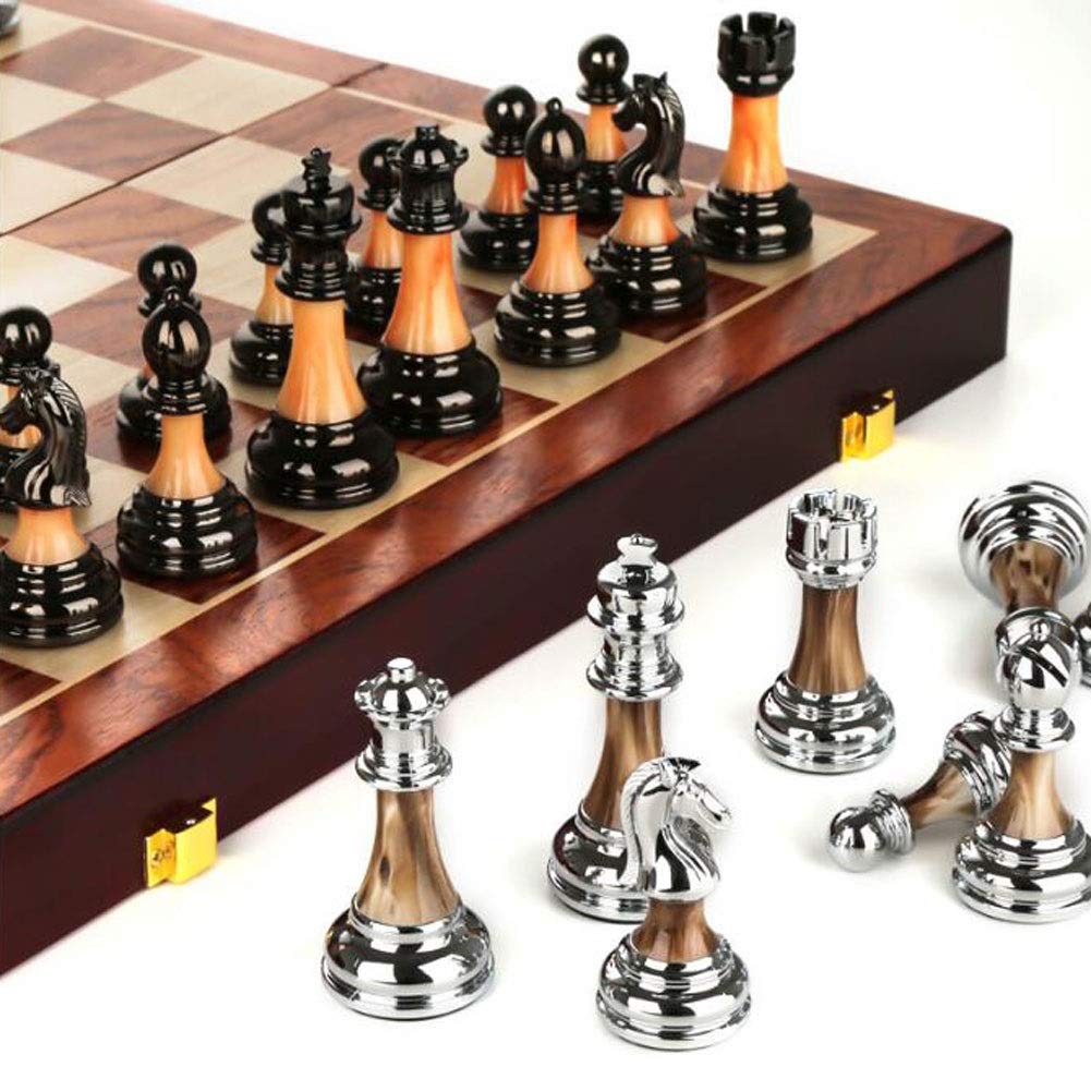 Chess Set Wooden International Pieces Set Board Game Chessmen Collection Portable Board Travel Entertainment Toys Gift (Size : 45cm)