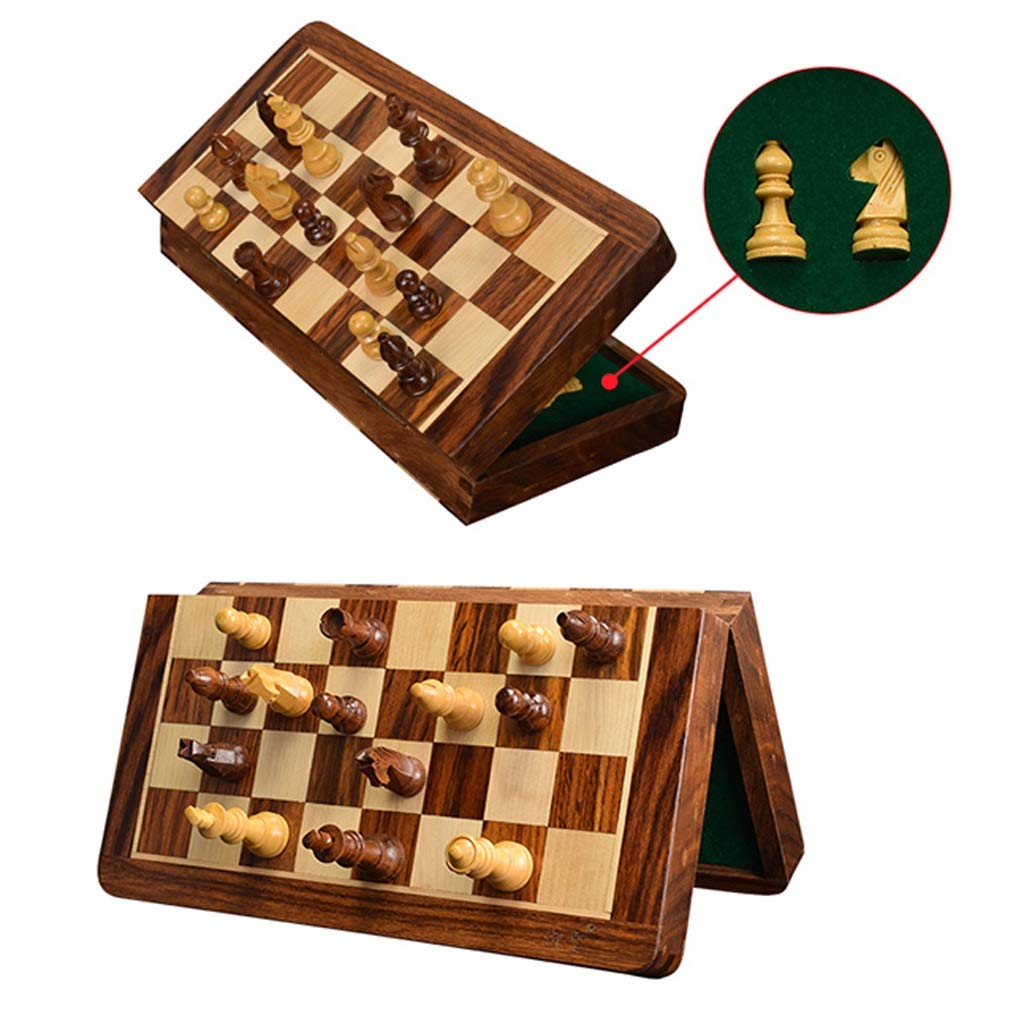 Chess Board Portable Wooden Travel Chess Portable Chess Set Foldable Storage Inner Slot Chess Board Educational Toy Chess Sets