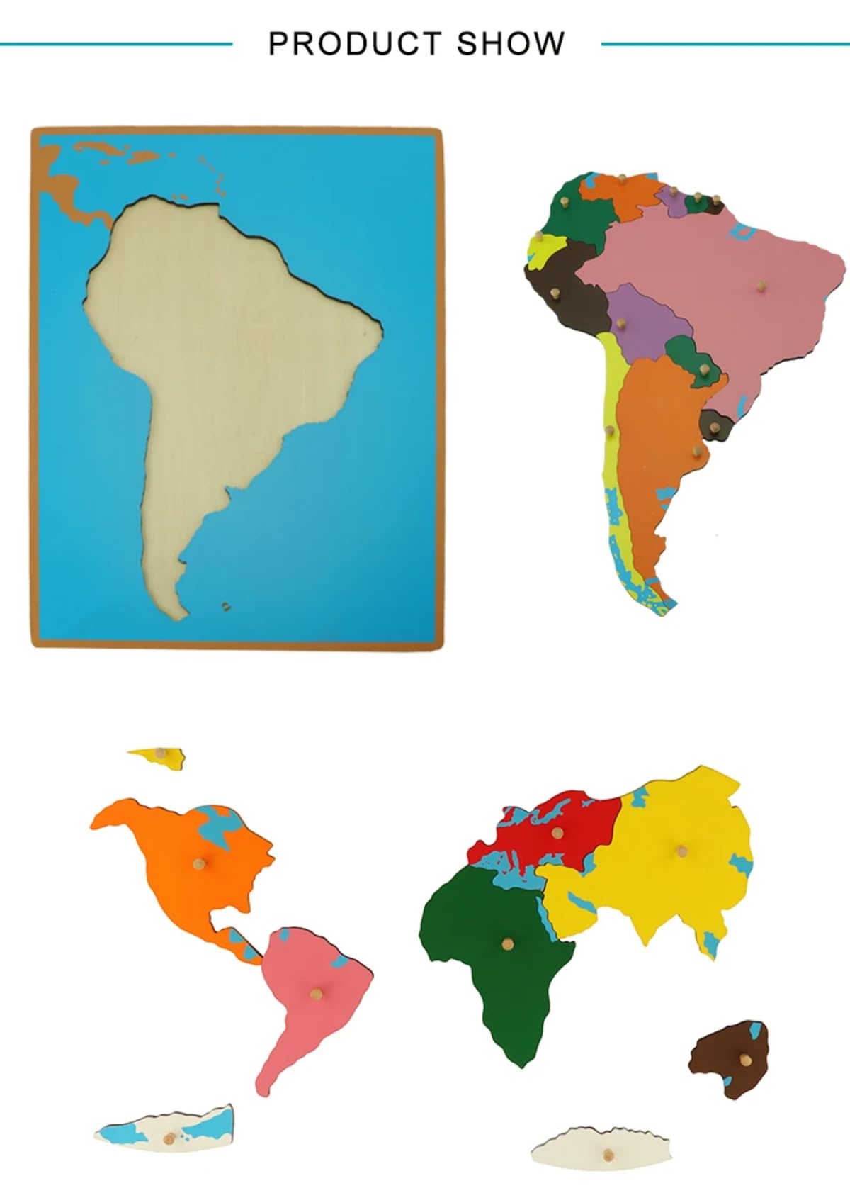 Scientific Culture World Puzzles Map with Knob 3D Puzzle Game Geography Learning Wood Maps Color Board Montessori Scientific Geography World Map Educational Teaching Toys (World Part)