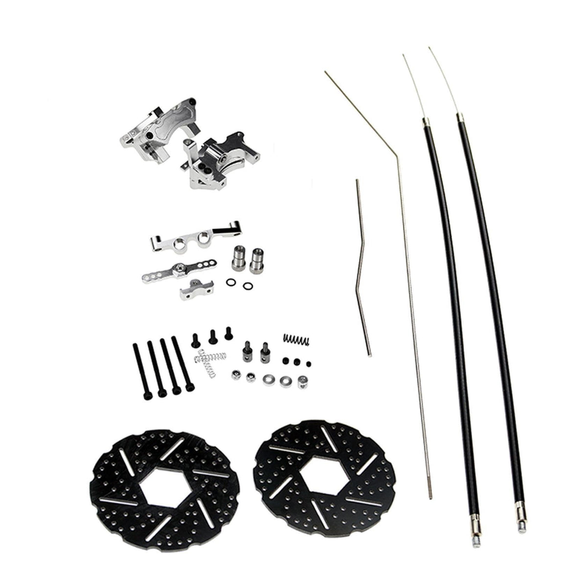 Alloy CNC Front or Rear Wheel Cable Brake System Kit Fit for 1/5 HPI ROFUN BAHA ROVAN KM Baja 5B 5T 5SC Rc Car Toys Games Parts(Front Rear Red)