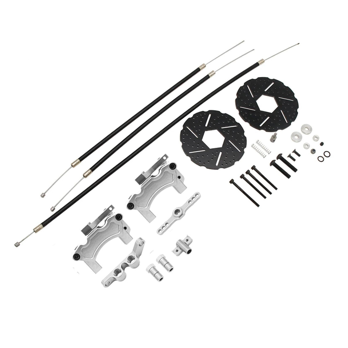 Alloy CNC Front or Rear Wheel Cable Brake System Kit Fit for 1/5 HPI ROFUN BAHA ROVAN KM Baja 5B 5T 5SC Rc Car Toys Games Parts(Front Rear Red)