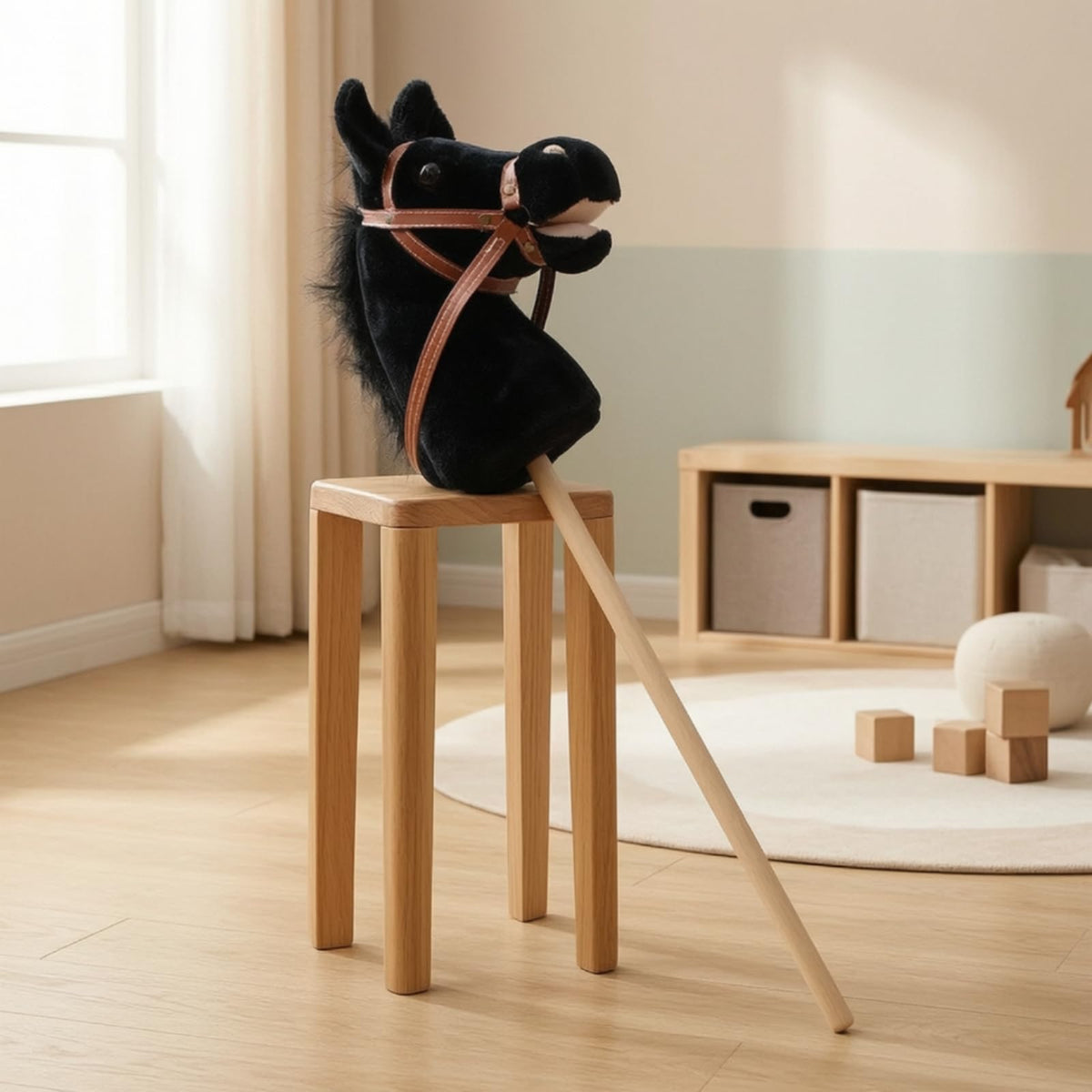 Soft Hobby Horse with Wooden Easy-Grip Horse with Reins Gentle Rideriding Toy for Children, Kids, Parties, Non Detachable