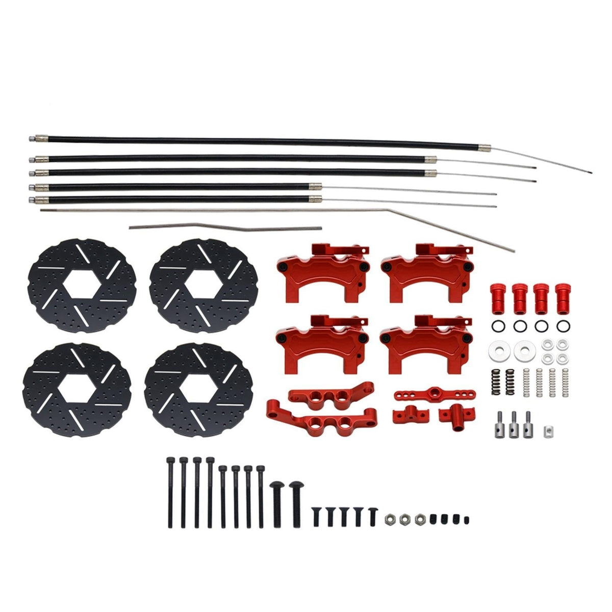 Alloy CNC Front or Rear Wheel Cable Brake System Kit Fit for 1/5 HPI ROFUN BAHA ROVAN KM Baja 5B 5T 5SC Rc Car Toys Games Parts(Front Rear Red)