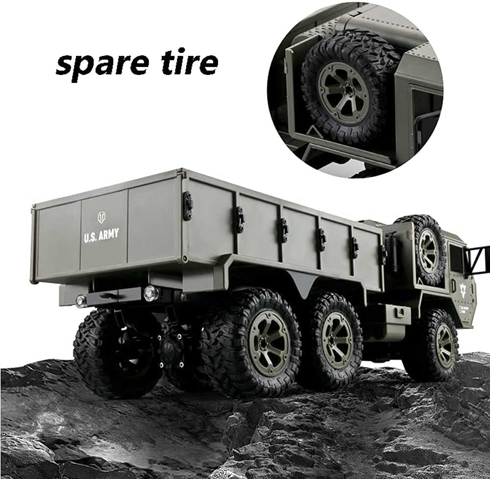 Simulation Military Truck, 6WD Off-Road Climbing Charging RC Vehicle, Electric Remote Control Car with Replacement Tires and Bright LED Lights, Toy Whose Doors Can Be Opened