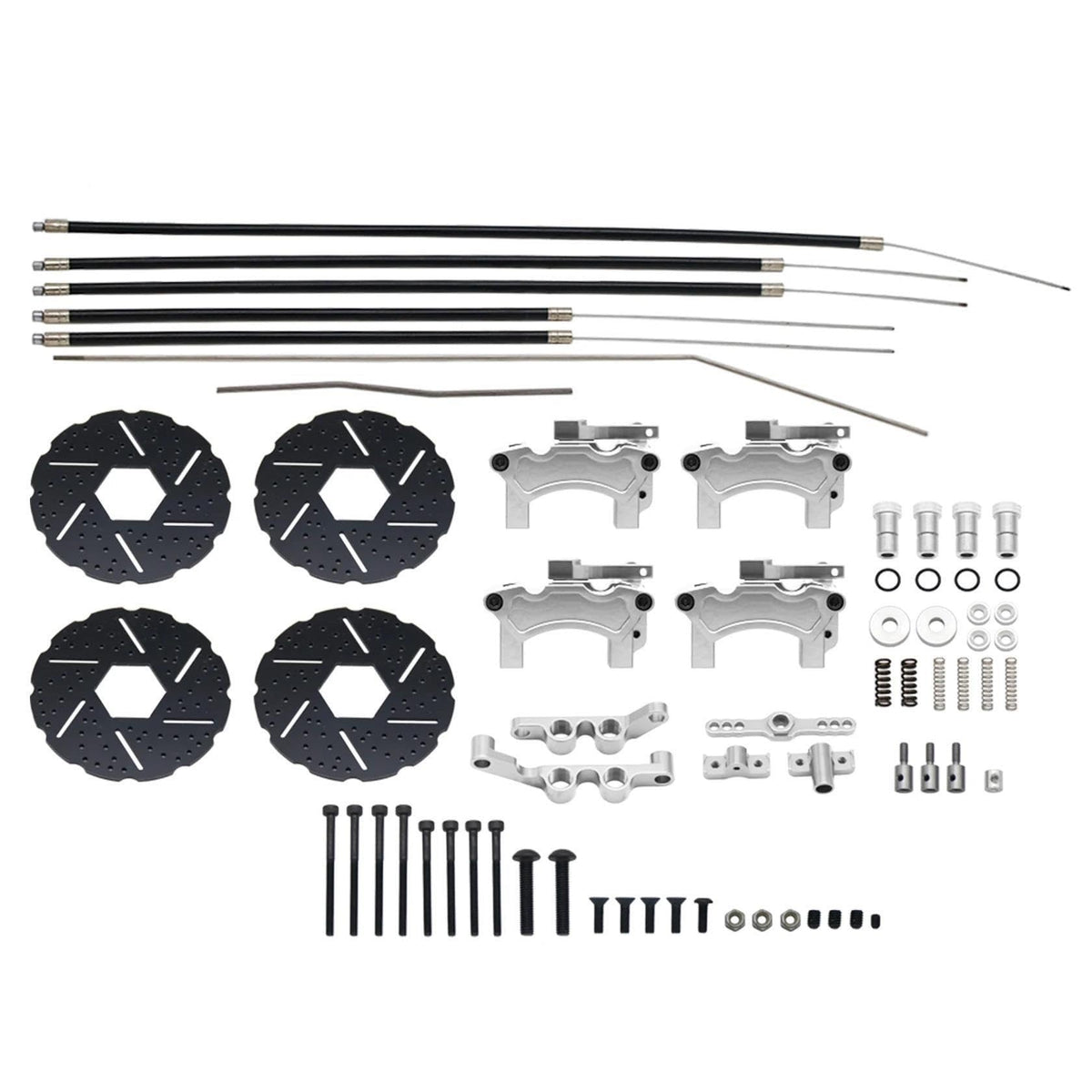 Alloy CNC Front or Rear Wheel Cable Brake System Kit Fit for 1/5 HPI ROFUN BAHA ROVAN KM Baja 5B 5T 5SC Rc Car Toys Games Parts(Front Rear Red)