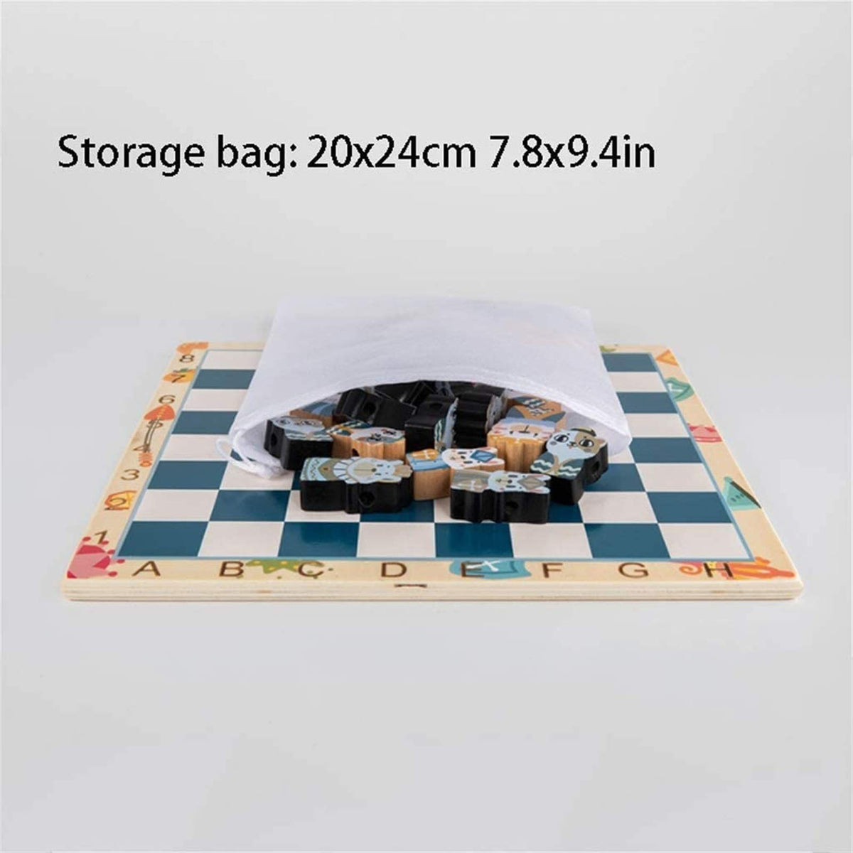 Chess Set Chessboard Beginner Children Solid Wood Chessboard Double Queen Cartoon Three-Dimensional Toy 11.8x0.3in Chess Set
