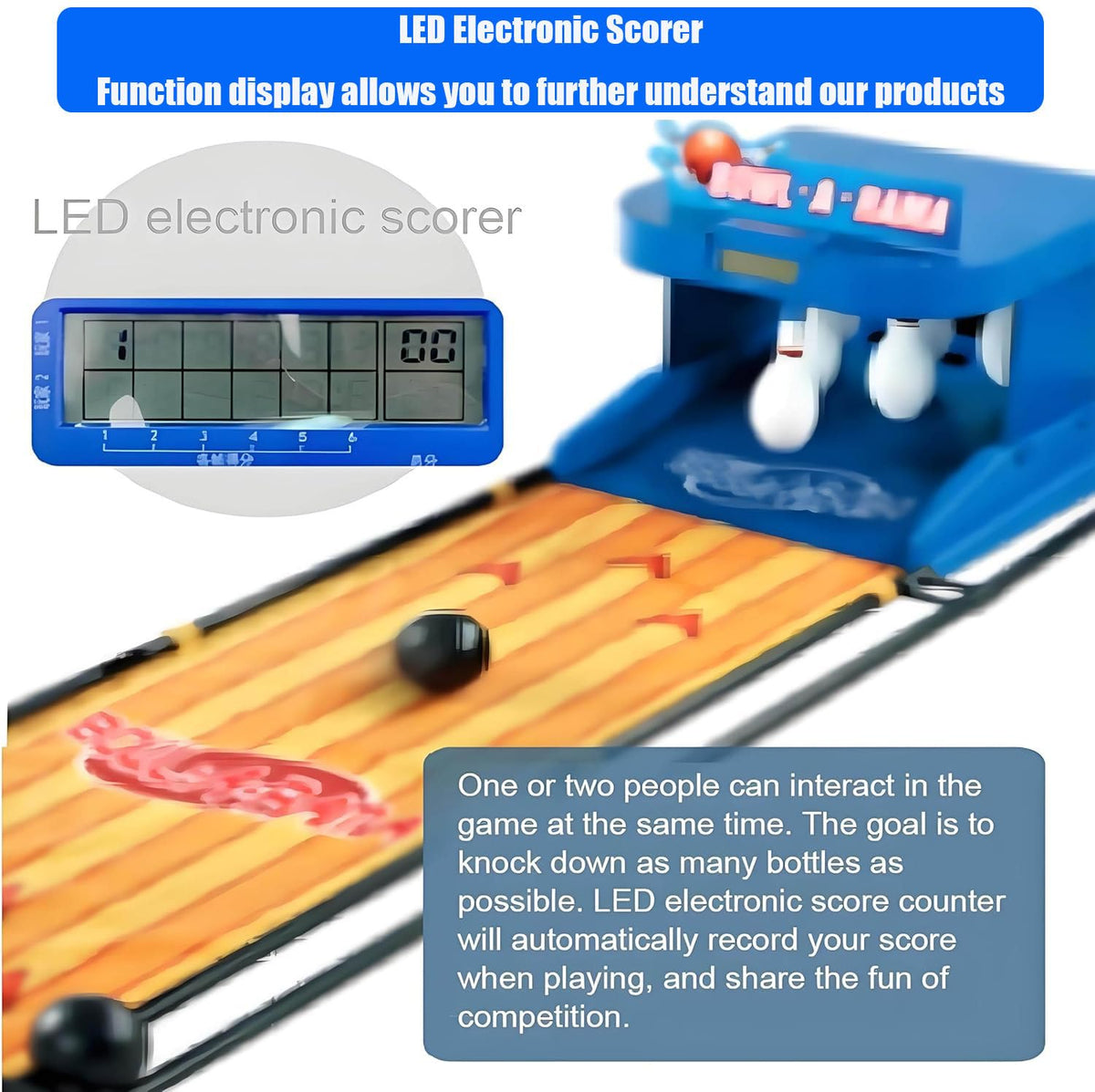 Indoor & Outdoor Home Bowling Set Toy,Electronic Bowling Alley Game,LED Electronic Scoreboard,Simulated Rolling Ball Sound Effects,Automatic Bowling pin Reset 3.5m