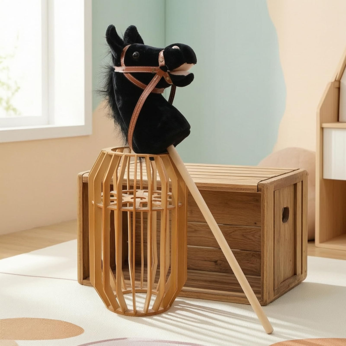 Soft Hobby Horse with Wooden Easy-Grip Horse with Reins Gentle Rideriding Toy for Children, Kids, Parties, Non Detachable