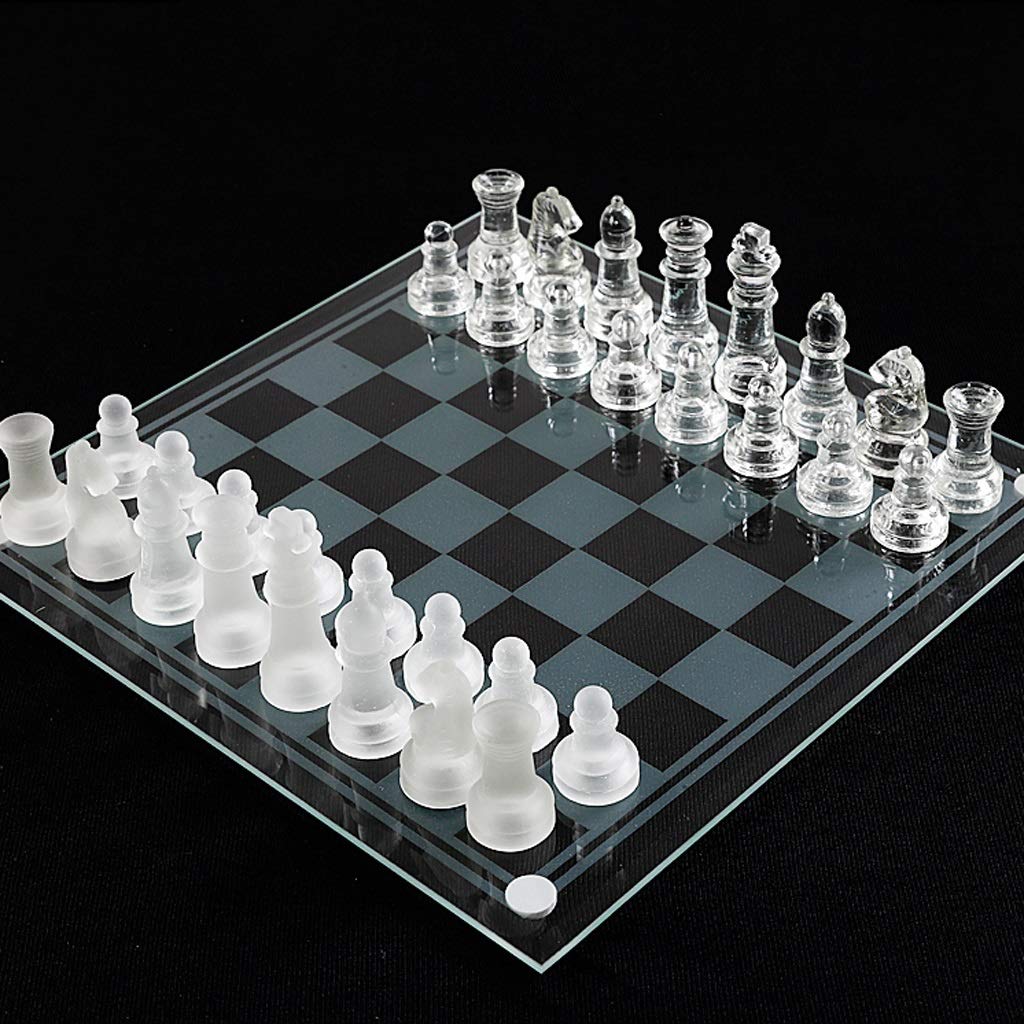 Crystal Glass Chess Portable Travel Chess Frosted Clear Chess Pieces Luxury Classic Interactive Game Educational Toy Gift Chess Set (Size : Small) (Small)