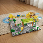 Powered Construction Toy DIY Electric Train Set with Track Operated Railway Kit with Accessories for Creative Building Play