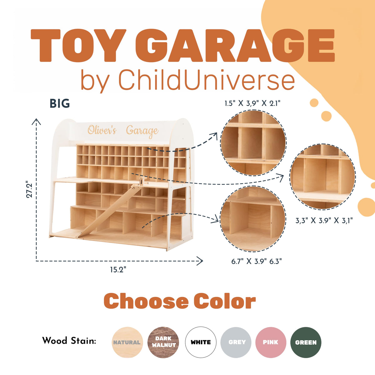 Wooden Toy Parking Garage with Elevator (Big, Green)