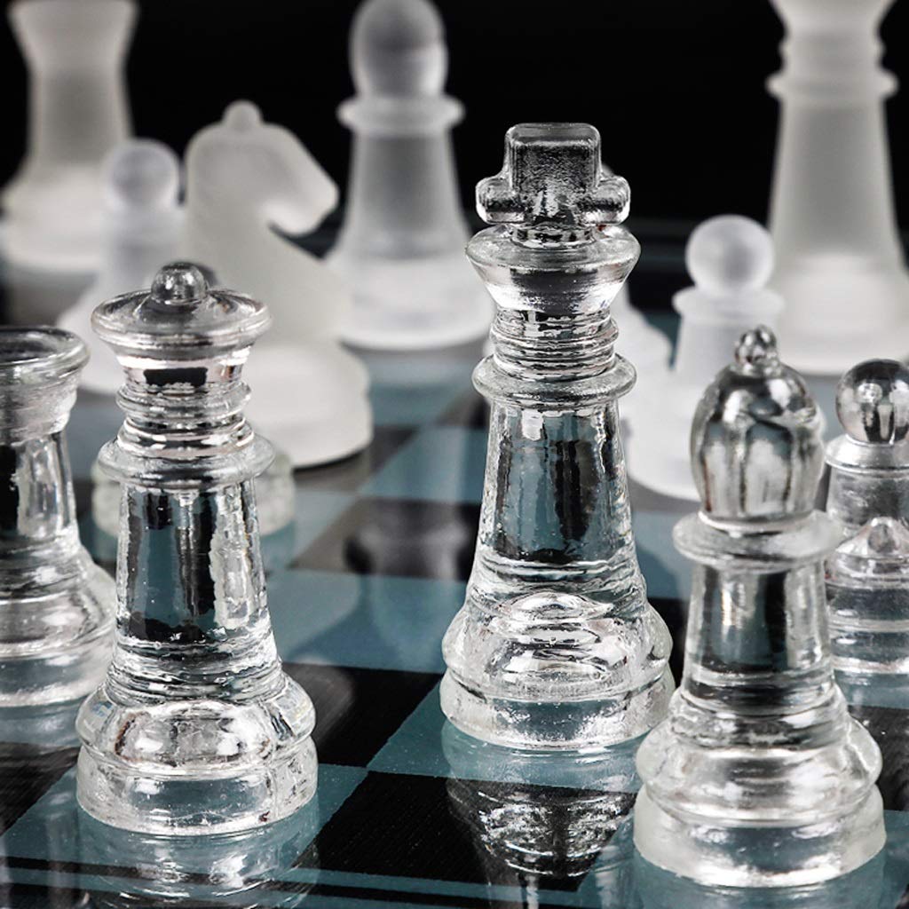 Crystal Glass Chess Portable Travel Chess Frosted Clear Chess Pieces Luxury Classic Interactive Game Educational Toy Gift Chess Set (Size : Small) (Small)