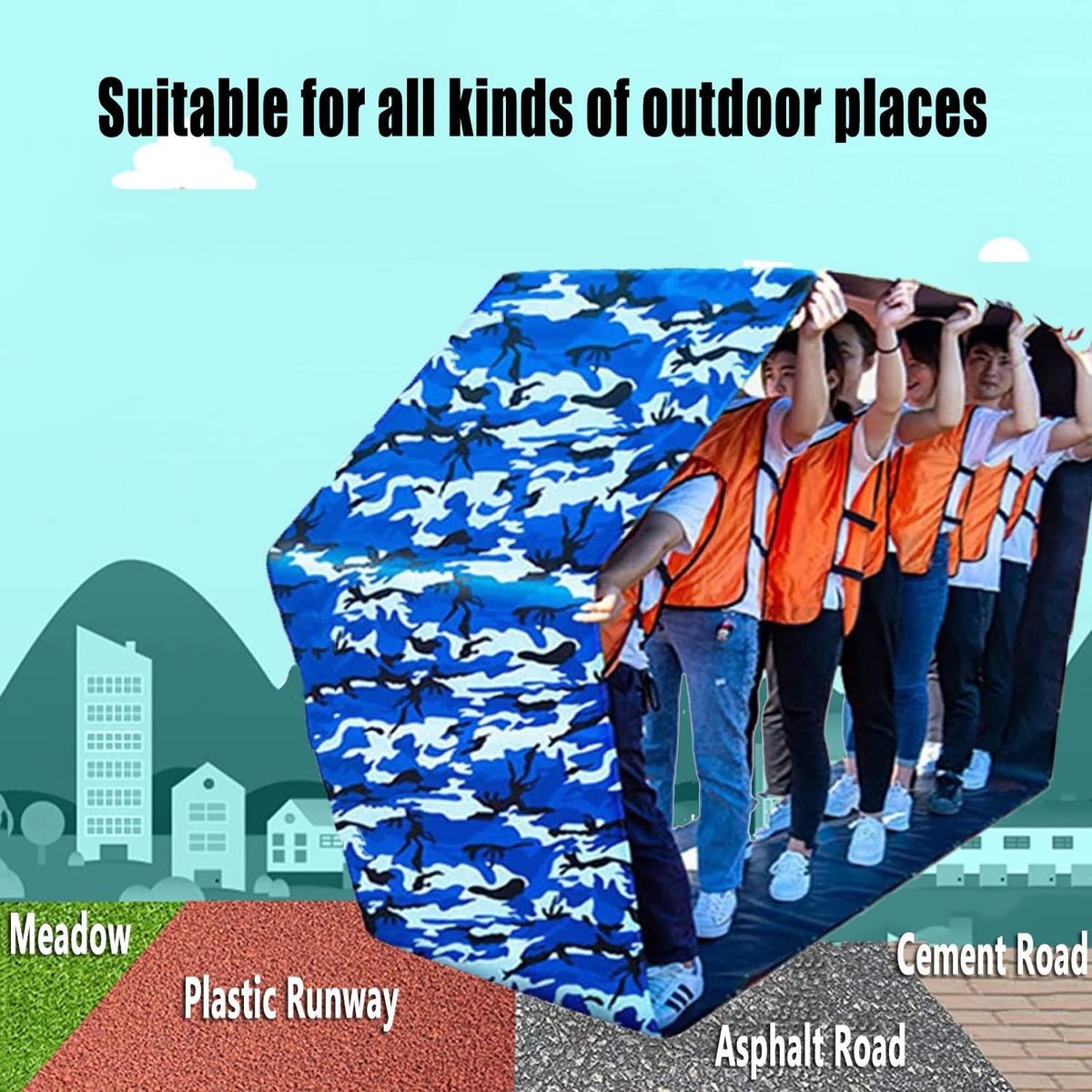 1PCS Teamwork Game Play Running Mat, Kids Adult Sports Game Oxford Cloth Run Mat, Outdoor Day Outdoor Carnival Activity Toys (Color : Green, Size : Adult-11M/36FT)