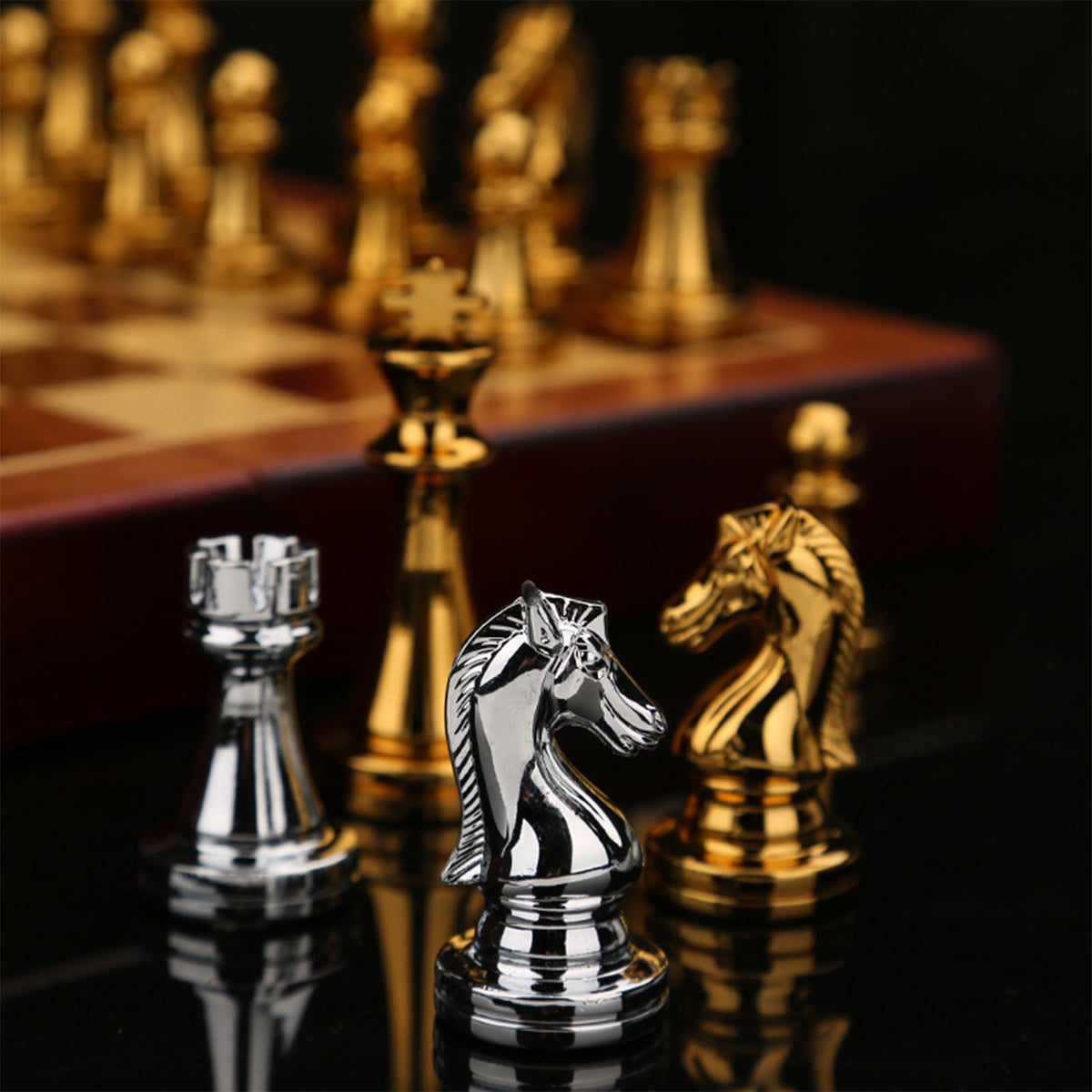Chess Set,Set Decorative,Travel Piece With Folding/Portable Storage Board,Luxury Traditional Games For Adults And Kids,With 2 Queen,Chess Gift Toys Boys Girls(Size:30*30*2.8cm,Color:Bronze version)