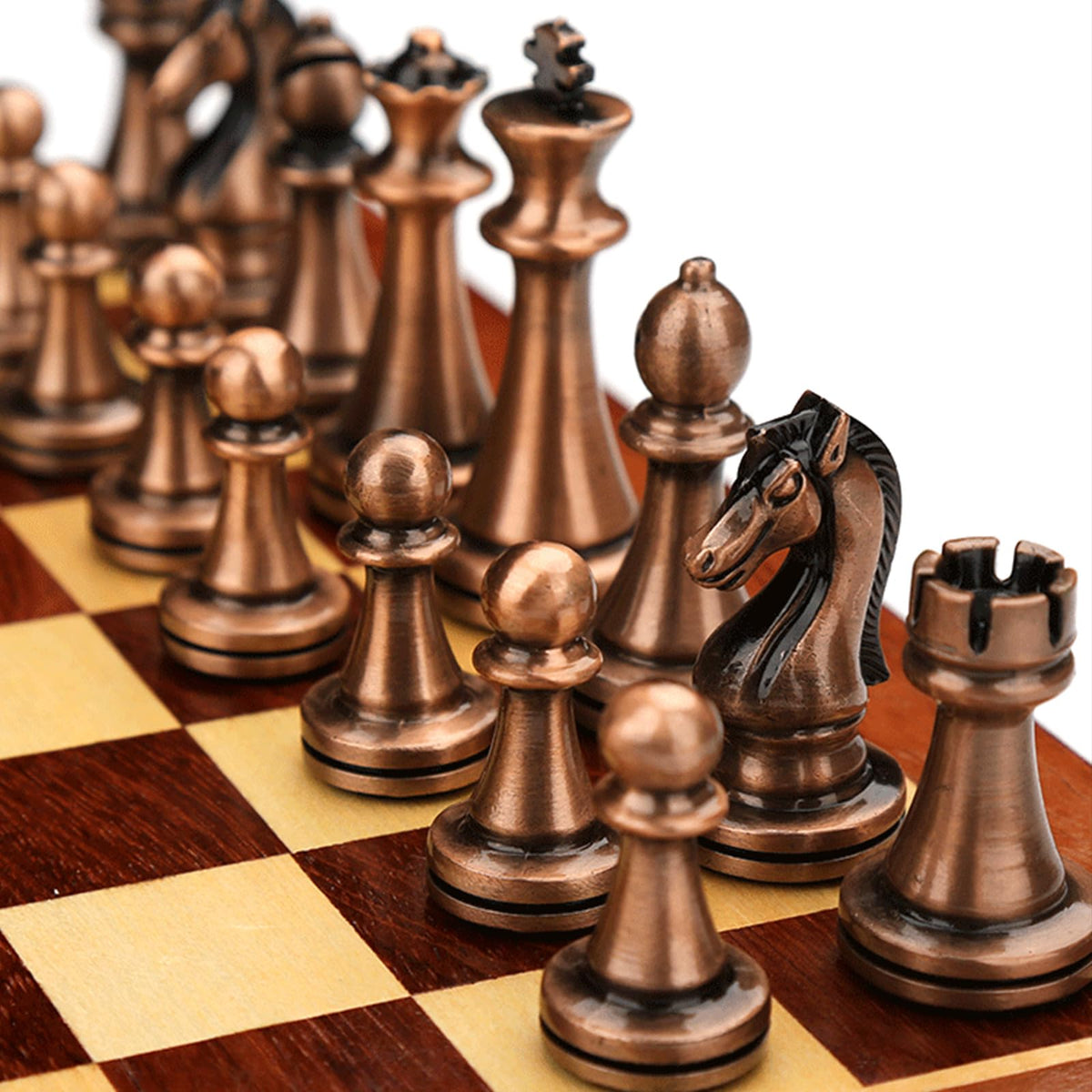 Chess Set,Set Decorative,Travel Piece With Folding/Portable Storage Board,Luxury Traditional Games For Adults And Kids,With 2 Queen,Chess Gift Toys Boys Girls(Size:30*30*2.8cm,Color:Bronze version)