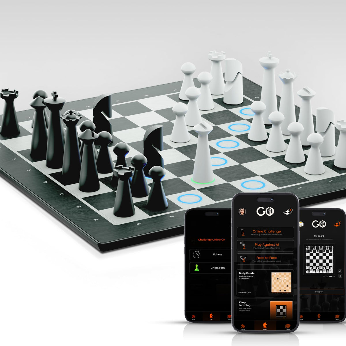 GoChess Air AI Chess Board & Deluxe Carry Bag – Light-Up Electronic Smart Chess Set for Adults & Kids with Coaching, Online Play & Travel-Ready Organizer