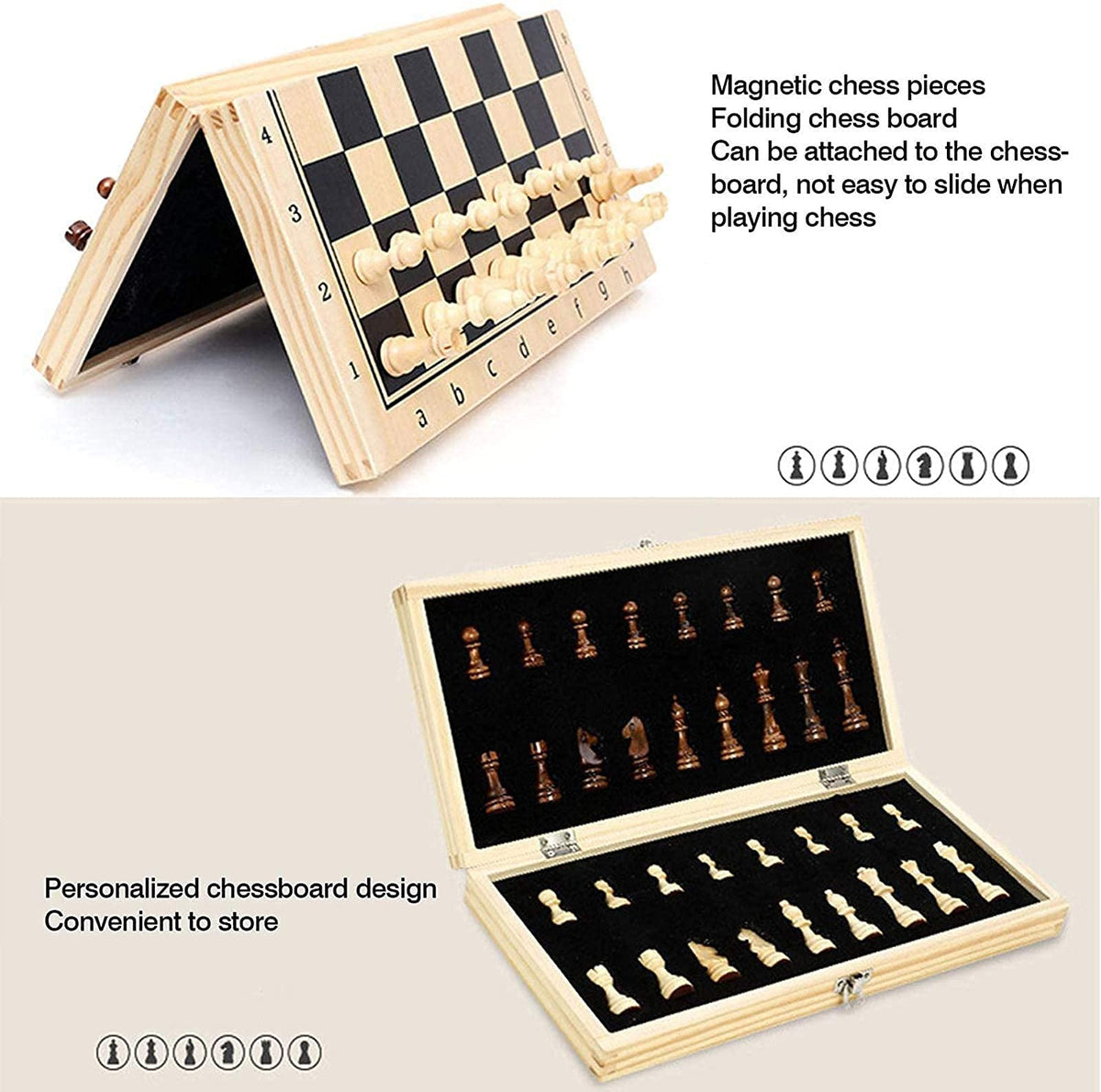 International Board Set Folding Wooden Chess Checkers Set Portable International Board Chess Travel Box Educational Toy for Kids and Adults (Color : 34x34x2.5cm)