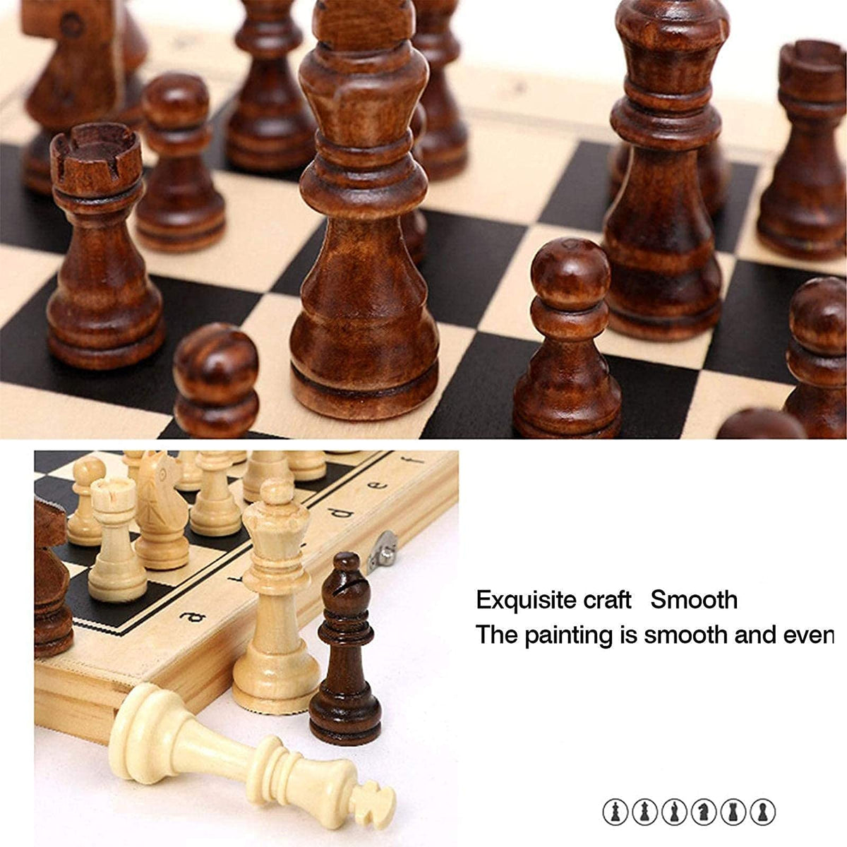 International Board Set Folding Wooden Chess Checkers Set Portable International Board Chess Travel Box Educational Toy for Kids and Adults (Color : 34x34x2.5cm)