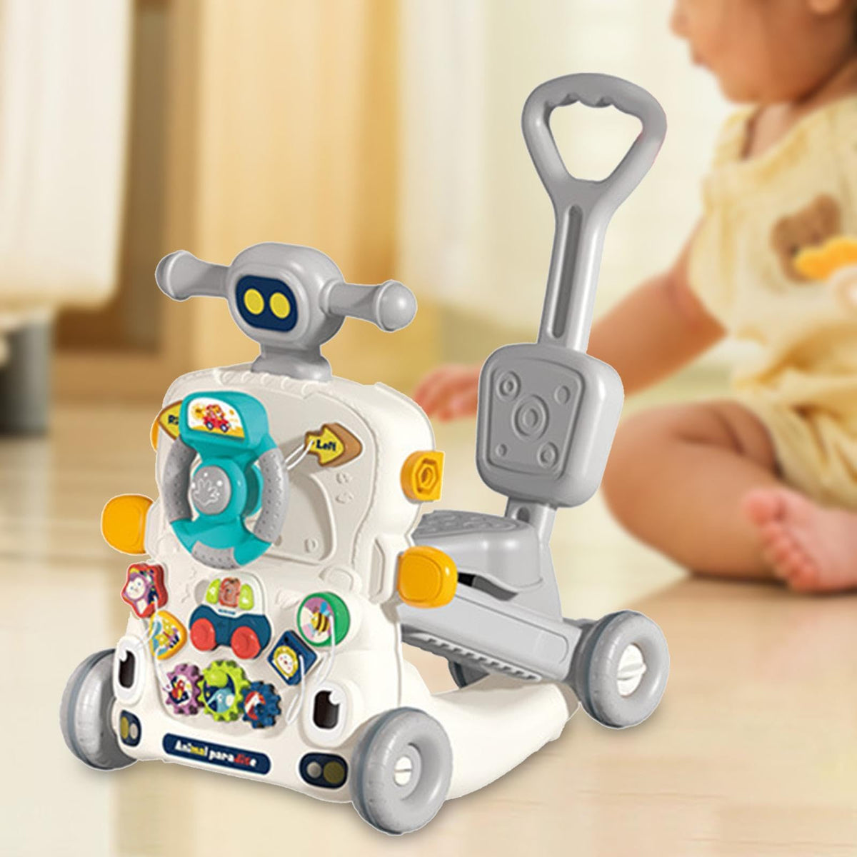 kowaku Walkers Push Toy Learning to Stand Learning Push Toy Interactive Sound Infant, 6 in1 Grey