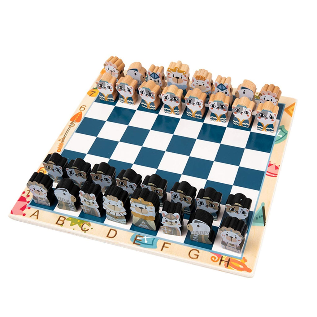 Chess Set Chessboard Beginner Children Solid Wood Chessboard Double Queen Cartoon Three-Dimensional Toy 11.8x0.3in Chess Set