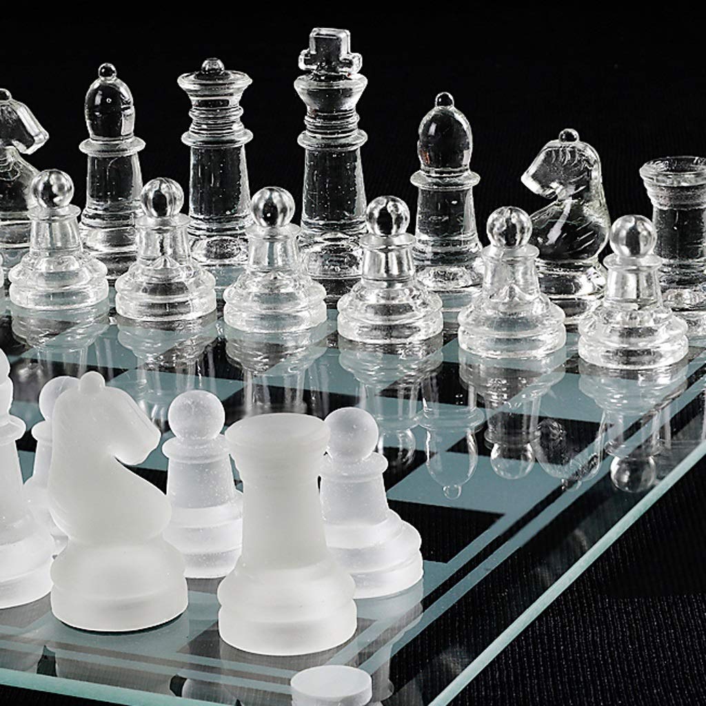 Crystal Glass Chess Portable Travel Chess Frosted Clear Chess Pieces Luxury Classic Interactive Game Educational Toy Gift Chess Set (Size : Small) (Small)
