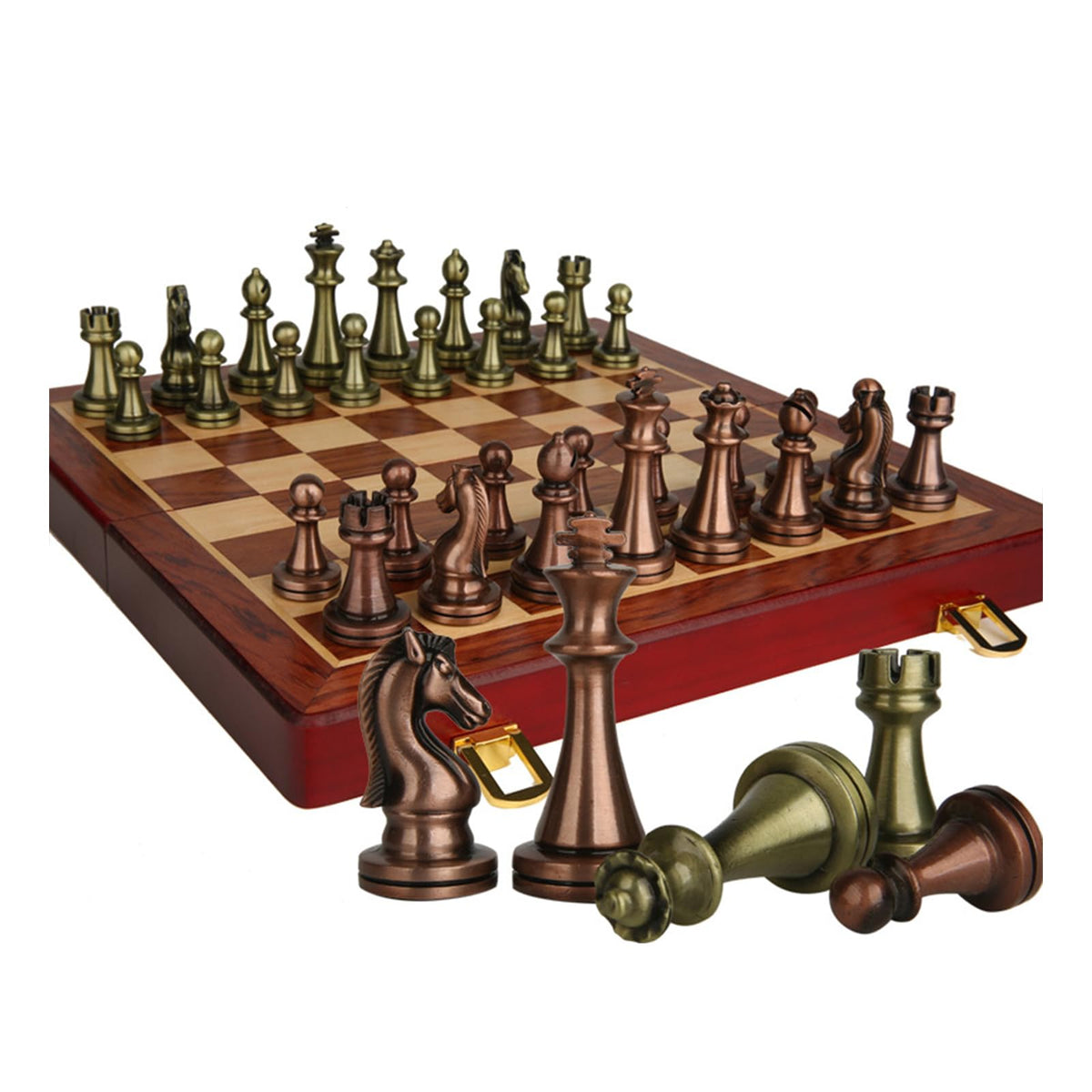 Chess Set,Set For Adults,Large Wooden Chess Board,Travel Piece With Folding/Portable Storage Board,Traditional Strategy Game,Educational Toy Adults And Kids(Size:30*30*2.8cm,Color:Bronze version)