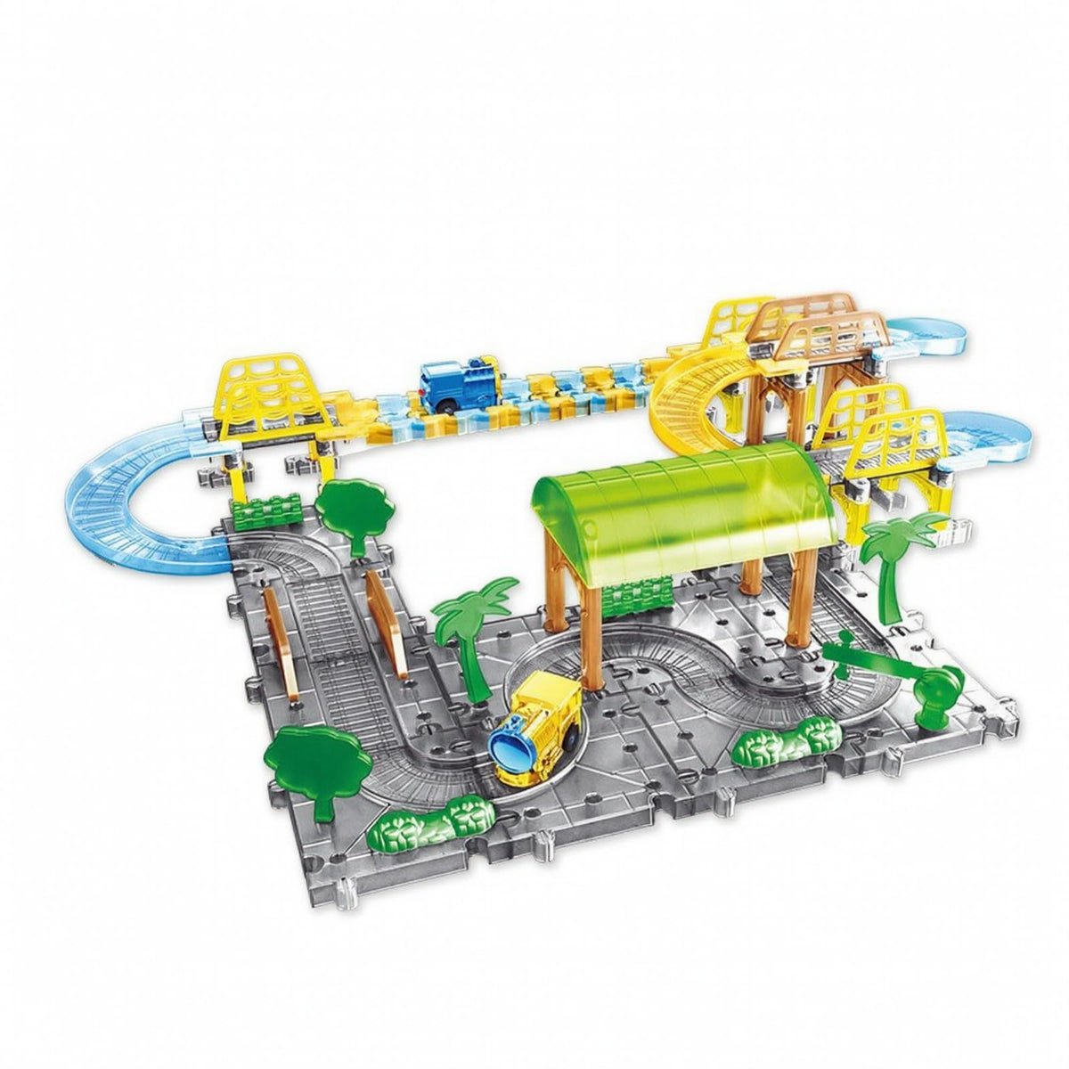 Powered Construction Toy DIY Electric Train Set with Track Operated Railway Kit with Accessories for Creative Building Play