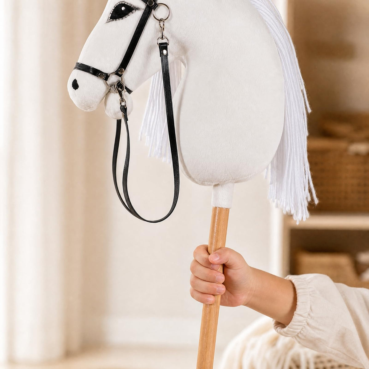 Hobby Horse with Wooden Handle PP Filled Soft Horse Riding Toy Lightweight for Fancy Dress