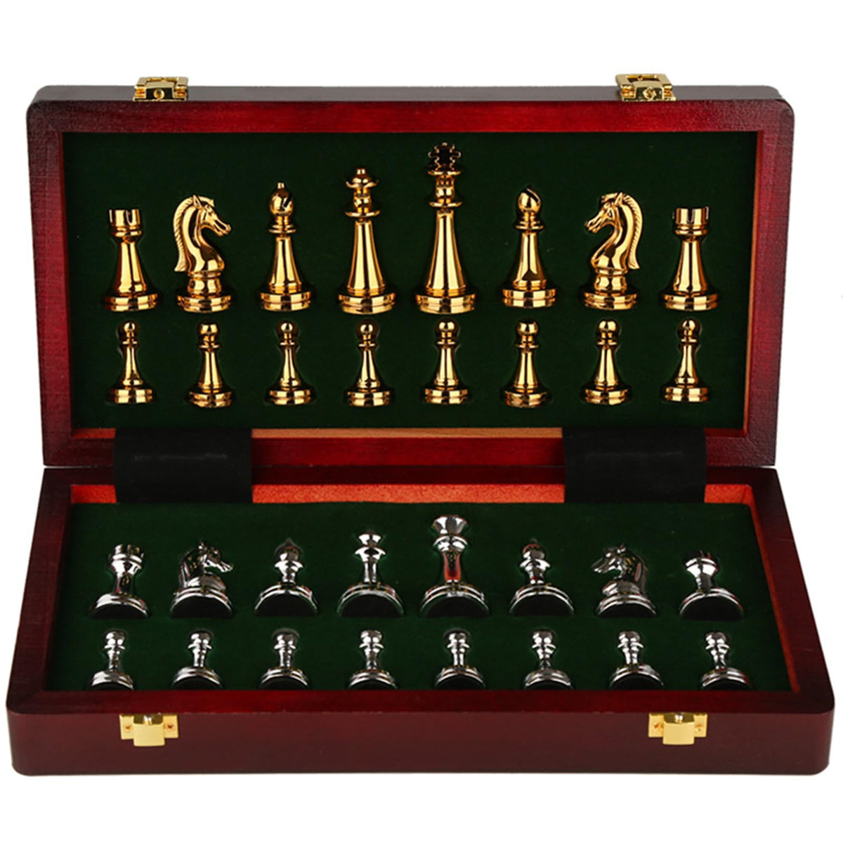Chess Set,Set Decorative,Travel Piece With Folding/Portable Storage Board,Luxury Traditional Games For Adults And Kids,With 2 Queen,Chess Gift Toys Boys Girls(Size:30*30*2.8cm,Color:Bronze version)