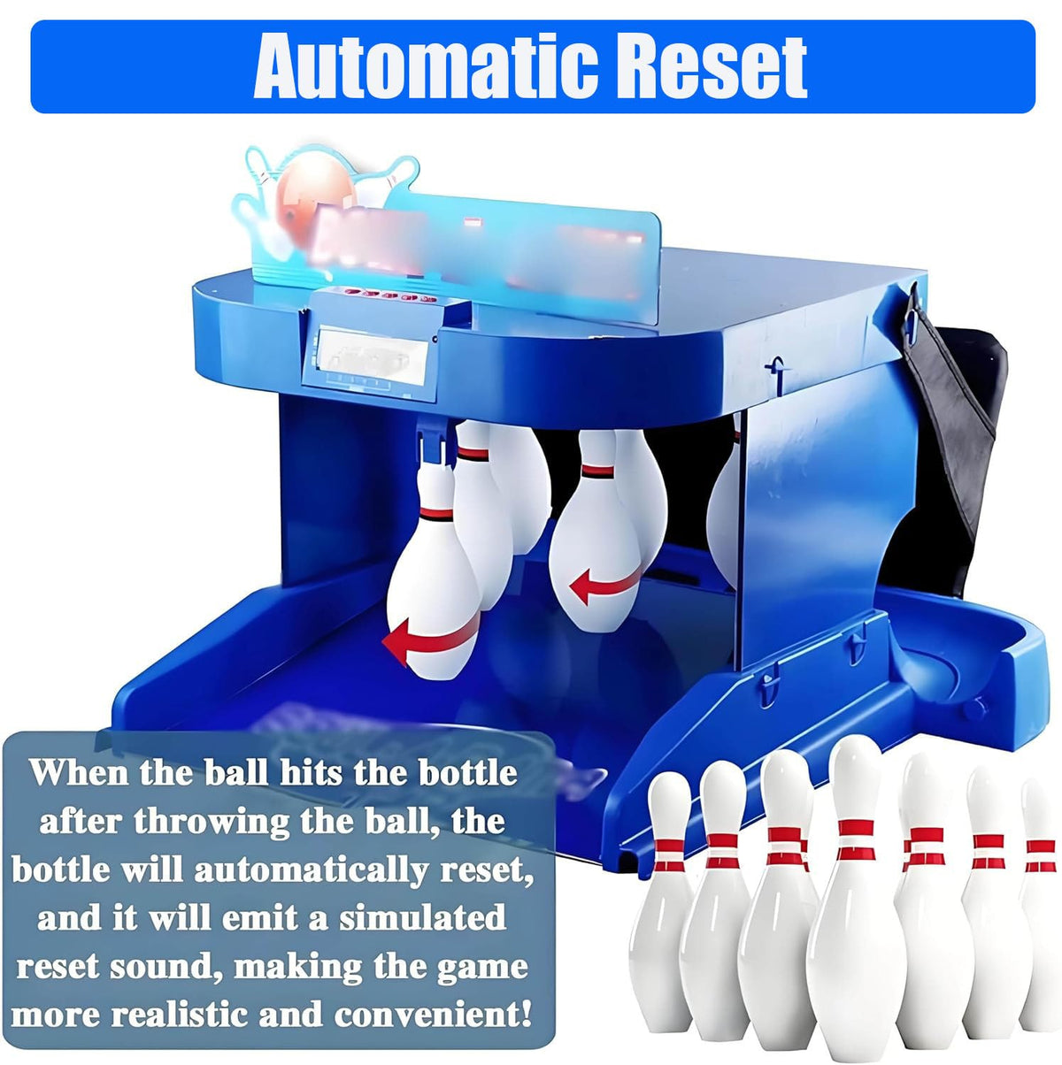 Indoor & Outdoor Home Bowling Set Toy,Electronic Bowling Alley Game,LED Electronic Scoreboard,Simulated Rolling Ball Sound Effects,Automatic Bowling pin Reset 3.5m