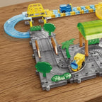 Powered Construction Toy DIY Electric Train Set with Track Operated Railway Kit with Accessories for Creative Building Play